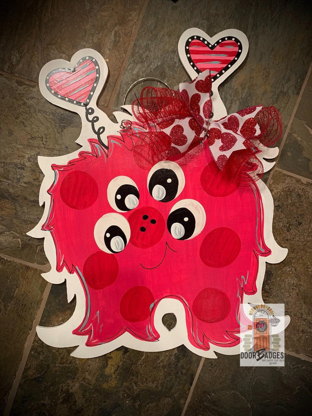 Valentine Love Monster Door Hanger - Valentines Day door Decor - valentine wreath - love hand painted personalized door hanger - DoorBadges