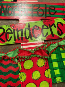 North Pole Door Hanger - Christmas Sign - Unique Gift - Holiday Door Decor - Hand Painted - DoorBadges
