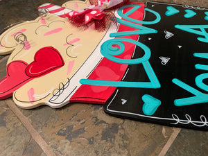 Valentine Love Latte Door Hanger - Valentines Day door Decor - valentine wreath - love hand painted personalized door hanger - DoorBadges