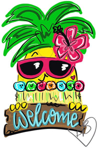 Pineapple Hula Girl Door Hanger - Summer Pineapple  door Decor - welcome wreath - spring summer hand painted personalized door hanger - DoorBadges