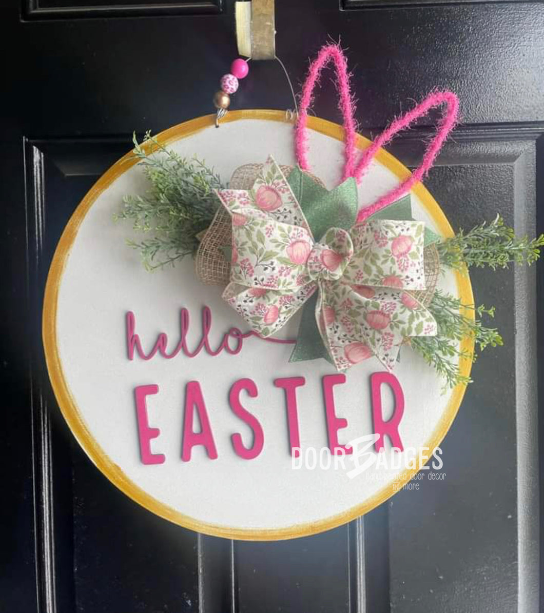 Happy Easter Bunny Ears Door Hanger - bunny Door Hanger - Easter Peeps door Decor