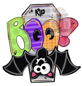 Halloween Boo Bat and Casket Door Hanger - Spooky-Fall-Wreath-wood cut out-hand painted door hanger - DoorBadges
