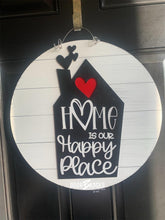 Load image into Gallery viewer, Home is My Happy Place Doorhanger - 3D Farmhouse door decor - wooden hand painted doorhanger - DoorBadges
