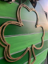 Load image into Gallery viewer, St Patrick&#39;s Day Glitter Door Hanger - lucky shamrock door Decor - st pats wreath - st patty hand painted personalized door hanger - DoorBadges
