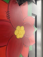 Load image into Gallery viewer, Poinsettia door hanger, Winter Christmas flower wood cut out hand painted door hanger - DoorBadges

