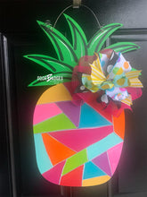 Load image into Gallery viewer, Pineapple Summer Colorblock Door Hanger - Colorful Pineapple door Decor -  hand painted personalized door hanger - DoorBadges
