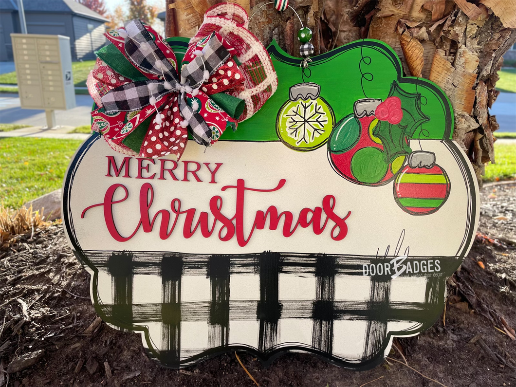 Christmas ornament plaque Door Hanger - Gift -  Holiday Winter Door Decor - DoorBadges