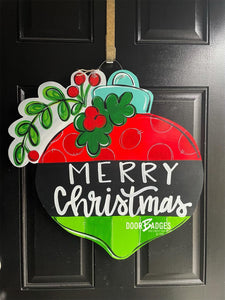 Christmas Ornament door hanger, Winter Christmas Snow hand painted door hanger - DoorBadges