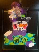 Load image into Gallery viewer, Sale Item: Snowman with sign Doorhanger - DoorBadges
