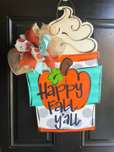 Load image into Gallery viewer, Fall Pumpkin Coffee Harvest Pumpkin spice Door Hanger - DoorBadges
