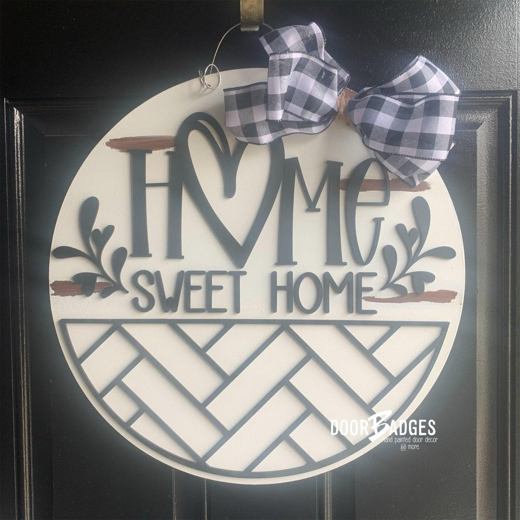 Home Sweet Home Doorhanger - 3D Summer Farmhouse door decor - wooden hand painted doorhanger - DoorBadges