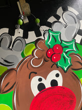 Load image into Gallery viewer, Christmas Reindeer Door Hanger - Winter Door Decor -  Holiday Door Decor, Christmas Wreath - DoorBadges
