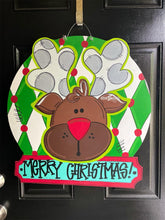 Load image into Gallery viewer, Red Nose Reindeer Door Hanger - Winter Door Decoration - DoorBadges
