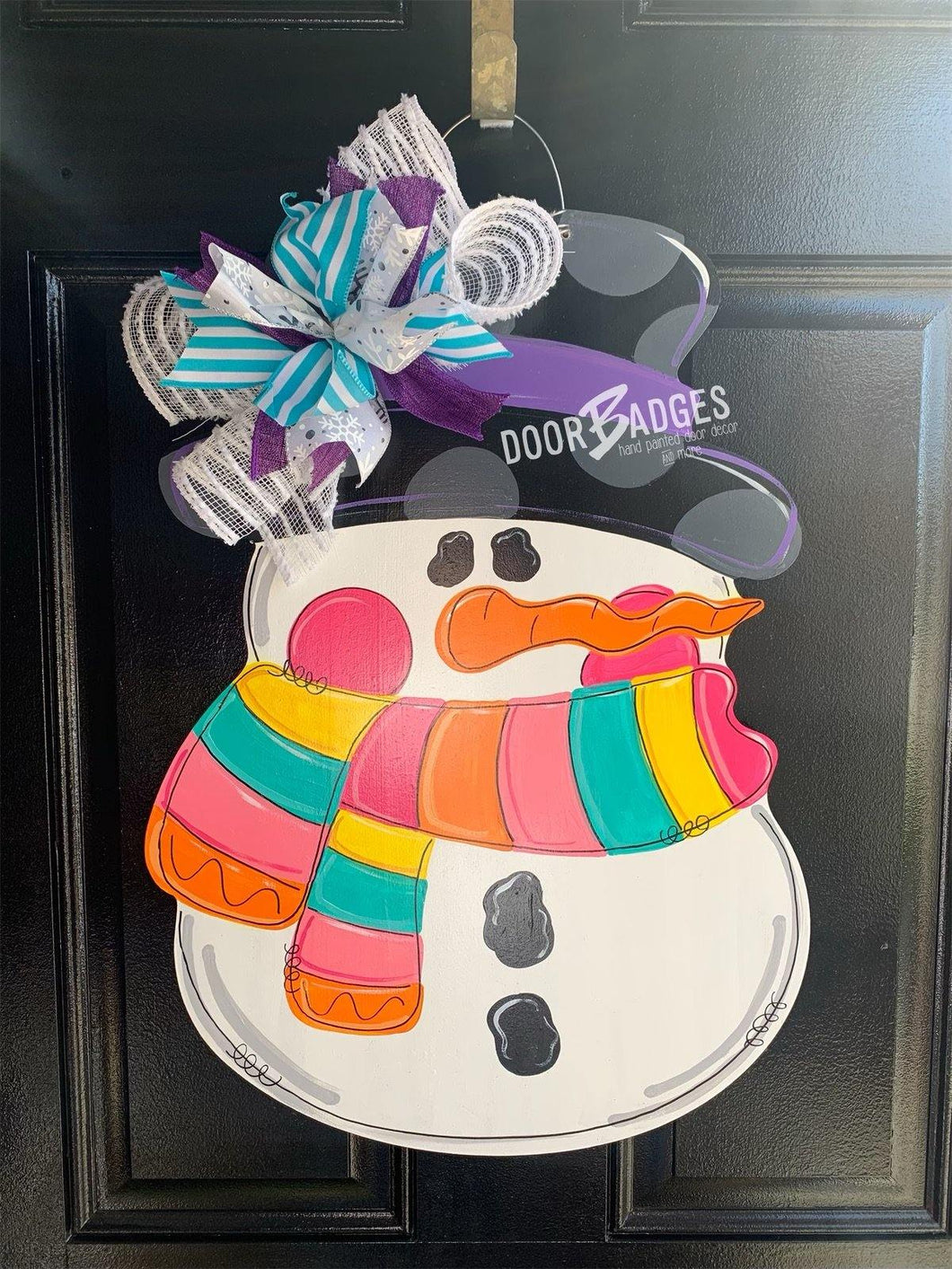 Snowman Door Hanger - Colorful Winter Door Decoration - DoorBadges