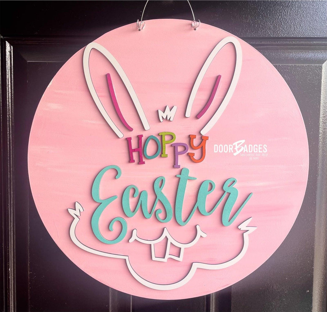 Hoppy Easter Bunny Round Door Hanger - - DoorBadges