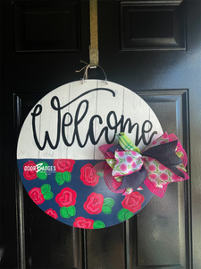 Welcome Flowers Round Door Hanger - DoorBadges