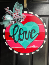 Load image into Gallery viewer, Valentine Round Door Hanger - Valentines Day door Decor - valentine wreath - love hand painted personalized door hanger - DoorBadges
