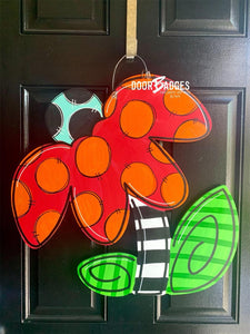 Funky Flower door hanger, spring flower, summer flower - DoorBadges