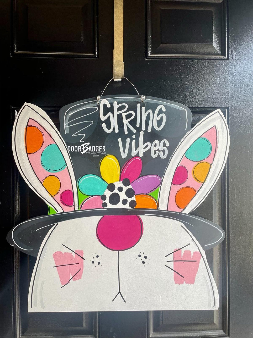 Spring Vibes Easter Bunny Round Door Hanger - - DoorBadges