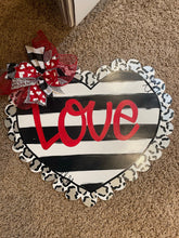 Load image into Gallery viewer, Valentine Heart Door Hanger - Valentines Day door Decor - valentine wreath - hand painted personalized door hanger - DoorBadges
