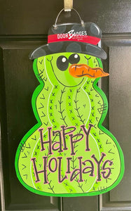 Cactus Snowman Door Hanger - Winter Door Decoration - DoorBadges