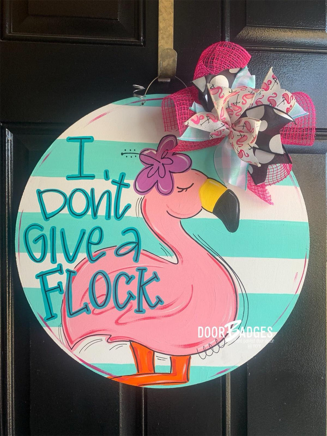 Flamingo Flock door hanger  -  Summer door decor - hand painted personalized door hanger - DoorBadges