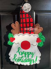 Load image into Gallery viewer, Christmas Reindeer Gnome Door Hanger - wood cut out hand painted personalized door hanger - DoorBadges
