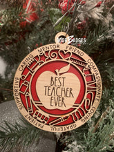 Load image into Gallery viewer, Christmas Ornament - Teacher Wooden Ornament - DoorBadges
