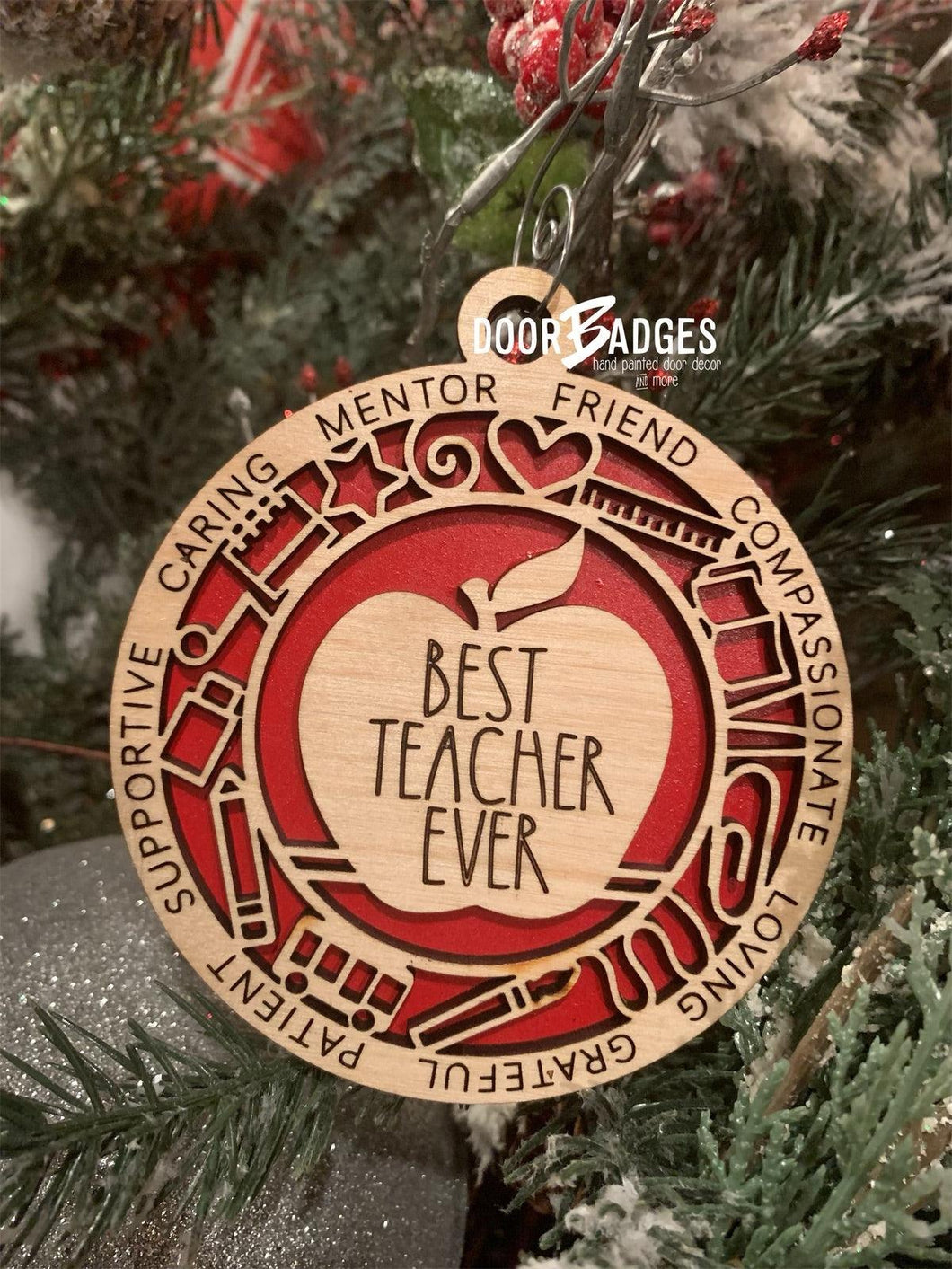 Christmas Ornament - Teacher Wooden Ornament - DoorBadges
