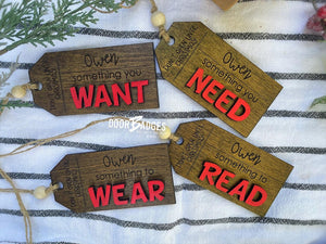 Something You Want, Something You Need, Something to Read Tag, Personalized Gift Tags with String - DoorBadges