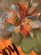 Load image into Gallery viewer, Fall Pumpkin Door Hanger - Fall - Autumn - harvest - Thanksgiving -  pumpkin - thankful - cut out hand painted door hanger - DoorBadges
