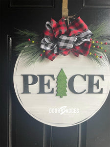 Christmas Peace Round door hanger, Winter Christmas Snow hand painted door hanger - DoorBadges