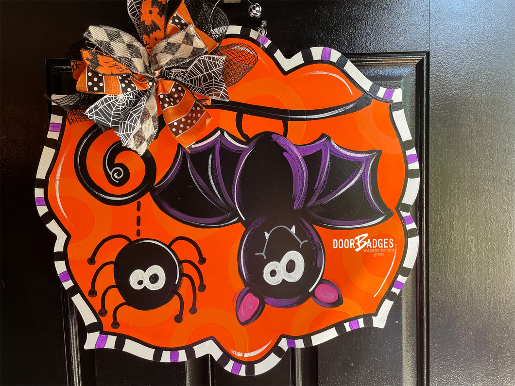 Halloween Bat and Spider Door Hanger- Witch Door Decor-Spooky-Fall-Wreath-wood cut out-hand painted door hanger - DoorBadges
