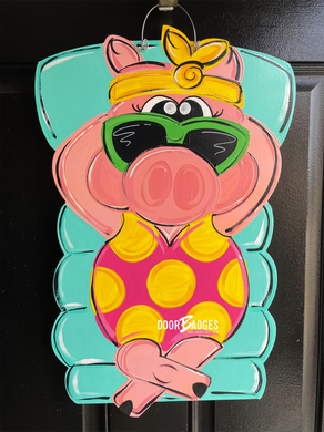 Summer Pig on a Float Door Hanger - DoorBadges