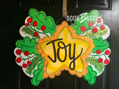 Christmas Star Joy Farmhouse Door Hanger - Joy Door Decor -  Holiday Door Decor, Christmas Wreath - Merry Christmas - DoorBadges