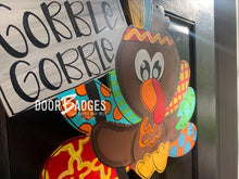 Load image into Gallery viewer, Turkey Door Hanger- Thanksgiving Pilgrim Door Decor-Turkey-Fall-Wreath-wood cut out-hand painted door hanger - DoorBadges
