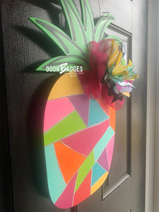 Pineapple Summer Colorblock Door Hanger - Colorful Pineapple door Decor -  hand painted personalized door hanger - DoorBadges