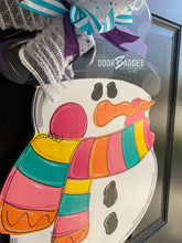 Load image into Gallery viewer, Snowman Door Hanger - Colorful Winter Door Decoration - DoorBadges
