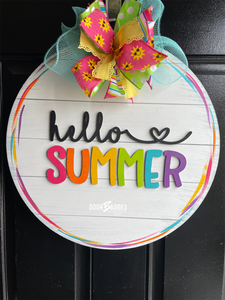 Hello Summer Round Doorhanger - 3D Summer door decor - wooden hand painted doorhanger - DoorBadges