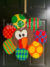 Load image into Gallery viewer, Turkey Door Hanger - Fall - Autumn - harvest - Thanksgiving - wood cut out hand painted door hanger - DoorBadges
