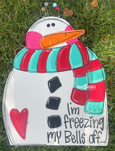 Christmas Snowman Freezing Door Hanger - Snowman Gift -  Holiday Winter Door Decor - DoorBadges