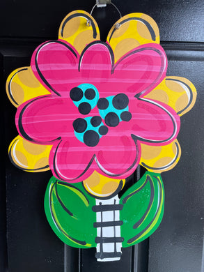 Double Flower Doorhanger - Summer door decor wooden hand painted doorhanger - DoorBadges