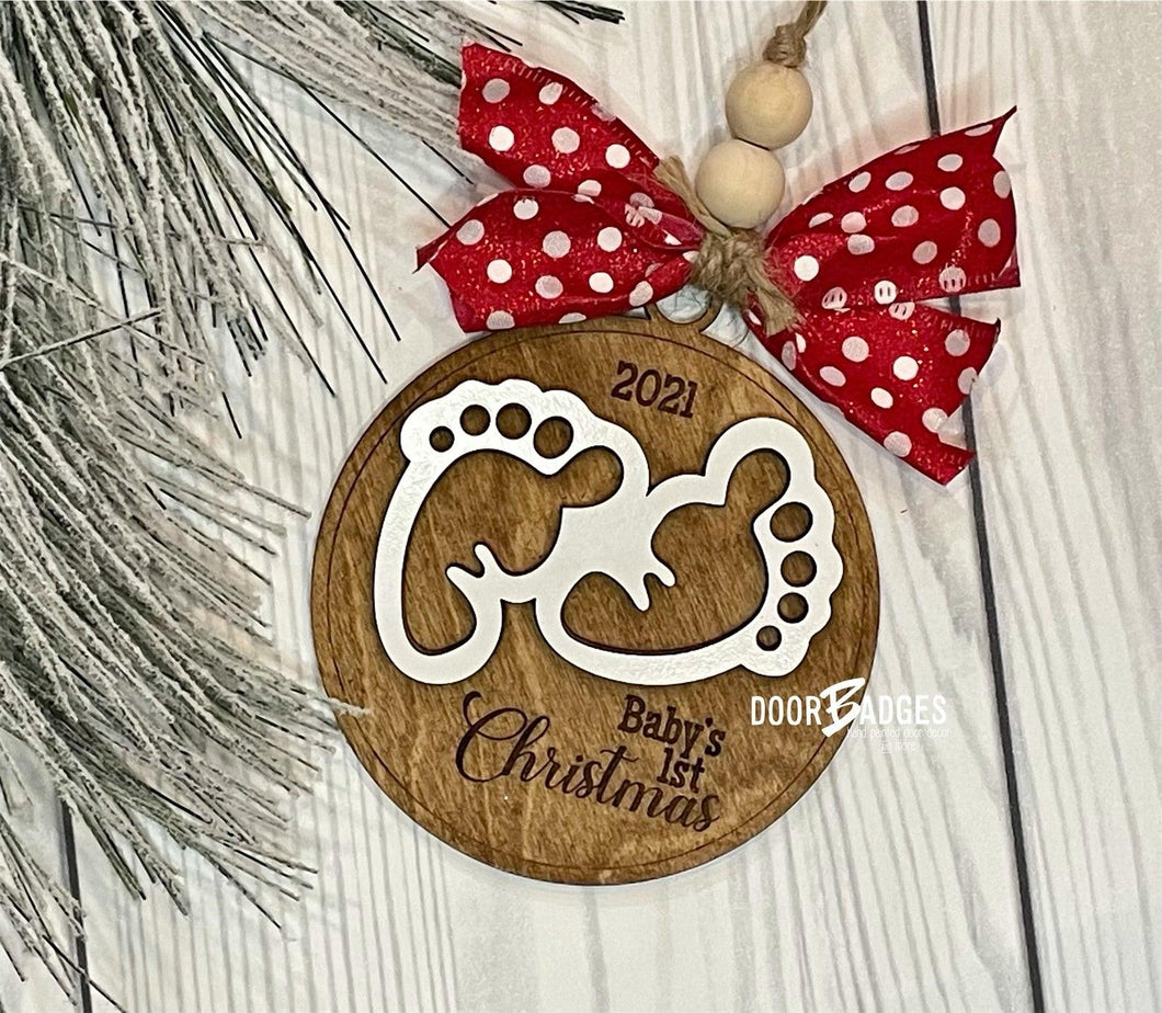 Christmas Ornament - Baby’s First Christmas Wooden Ornament - DoorBadges