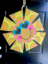 Load image into Gallery viewer, Summer Funky Sunshine Door Hanger - Colorful Pineapple door Decor -  hand painted personalized door hanger - DoorBadges
