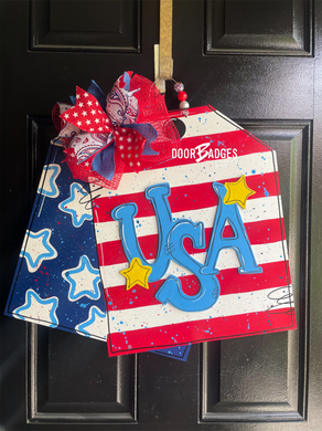 USA tag Doorhanger- Fourth of July Door Hanger - Patriotic door Decor -  hand painted door hanger - DoorBadges