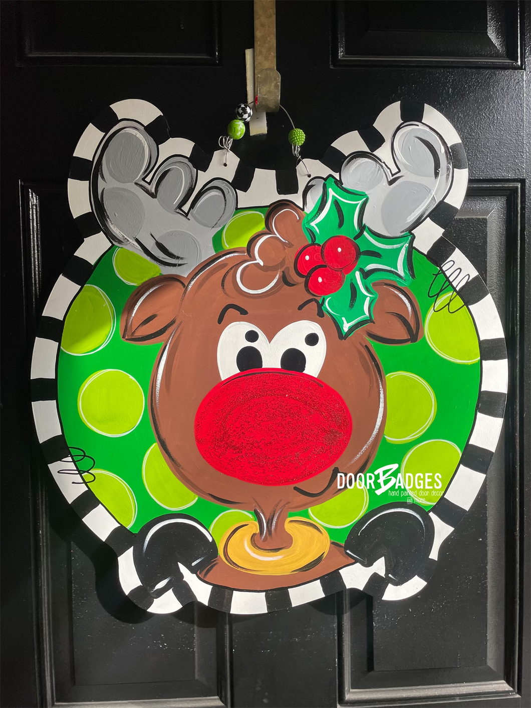 Christmas Reindeer Door Hanger - Winter Door Decor -  Holiday Door Decor, Christmas Wreath - DoorBadges
